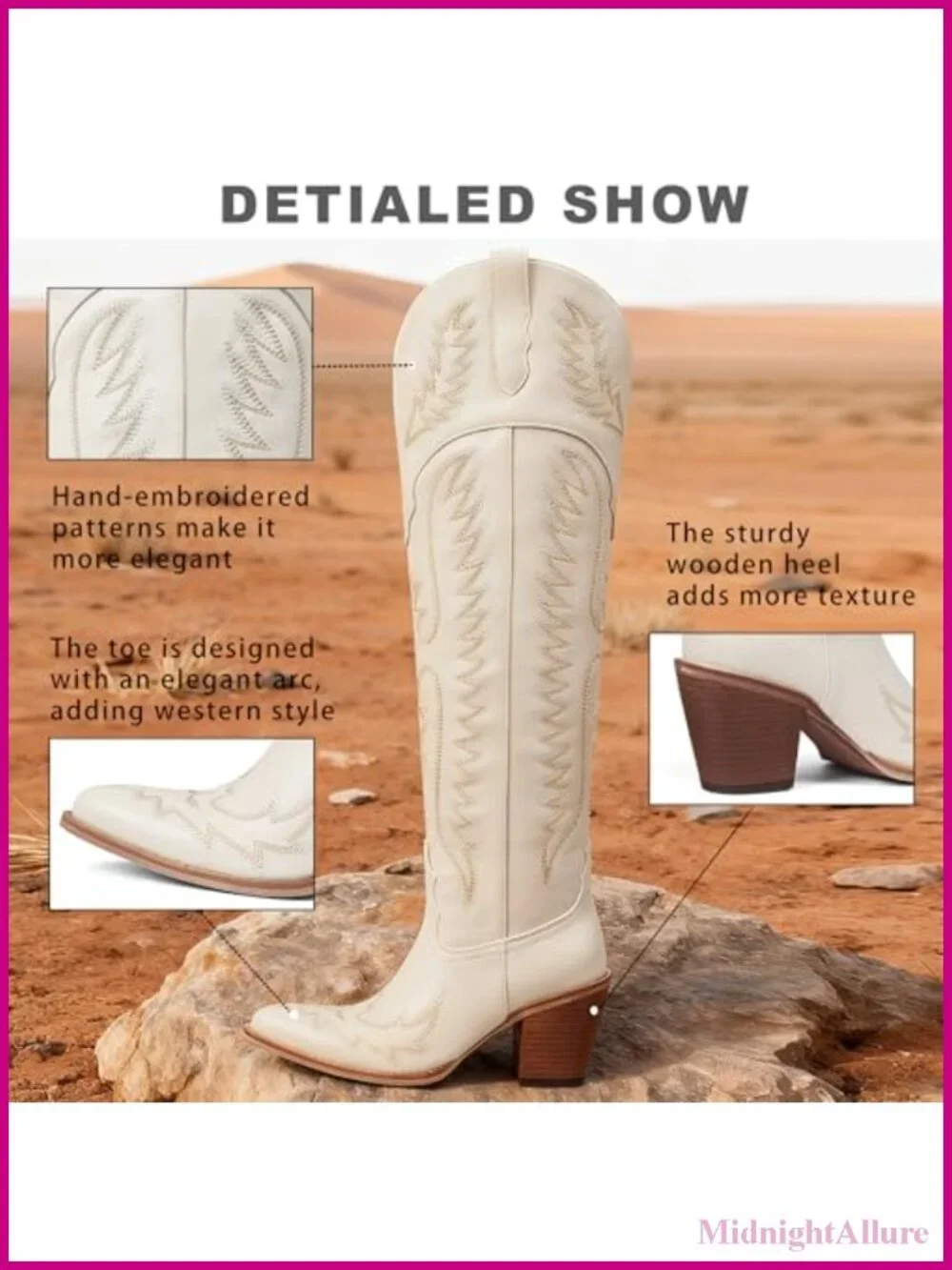 Over the Knee Western Cowgirl Boots Faux Leather Pointed Toe Block Heel